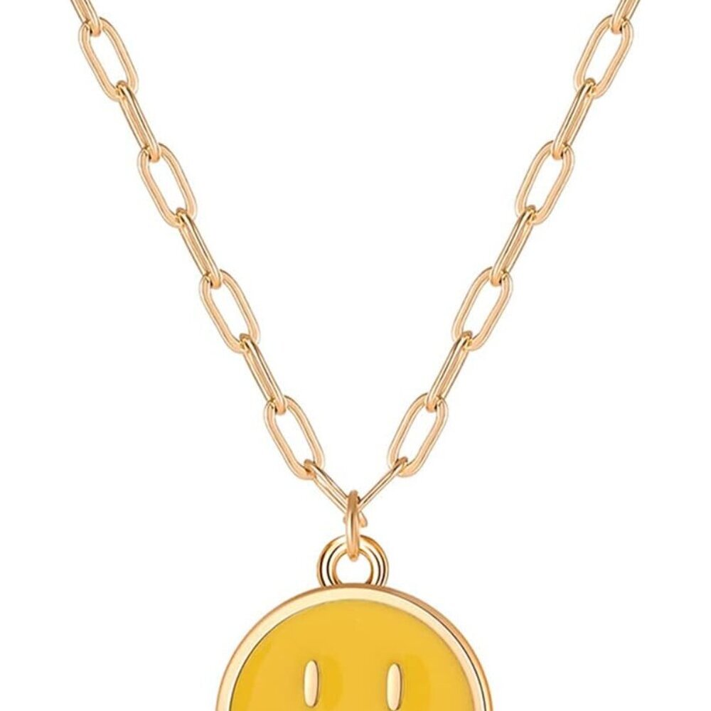 Smile Pendant Necklace Smile Face Chain Necklace Paperclip Necklace Cute Round P